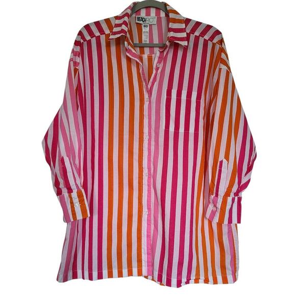 Beach Riot Alexa Top Cover-Up Sunset Stripes Pink Orange Button-Down Size S/M - Picture 3 of 6